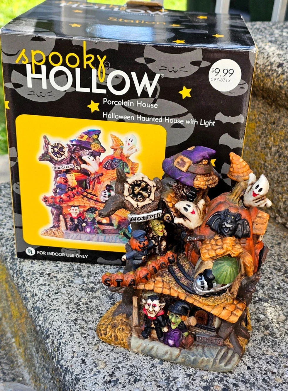 Vintage Porcelain Train Station Spooky Hollow Halloween 2002 Jo-Ann Mint Cond
